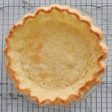 close up of baked, unfilled pie shell