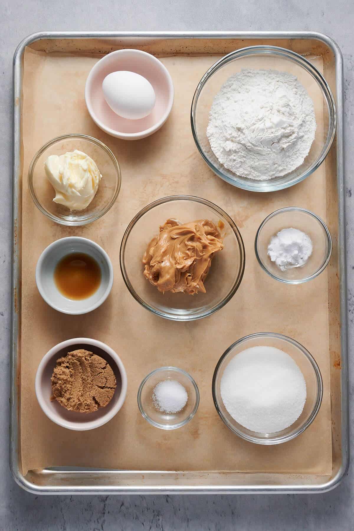 overhead shot of ingredients to make gluten-free peanut butter cookies