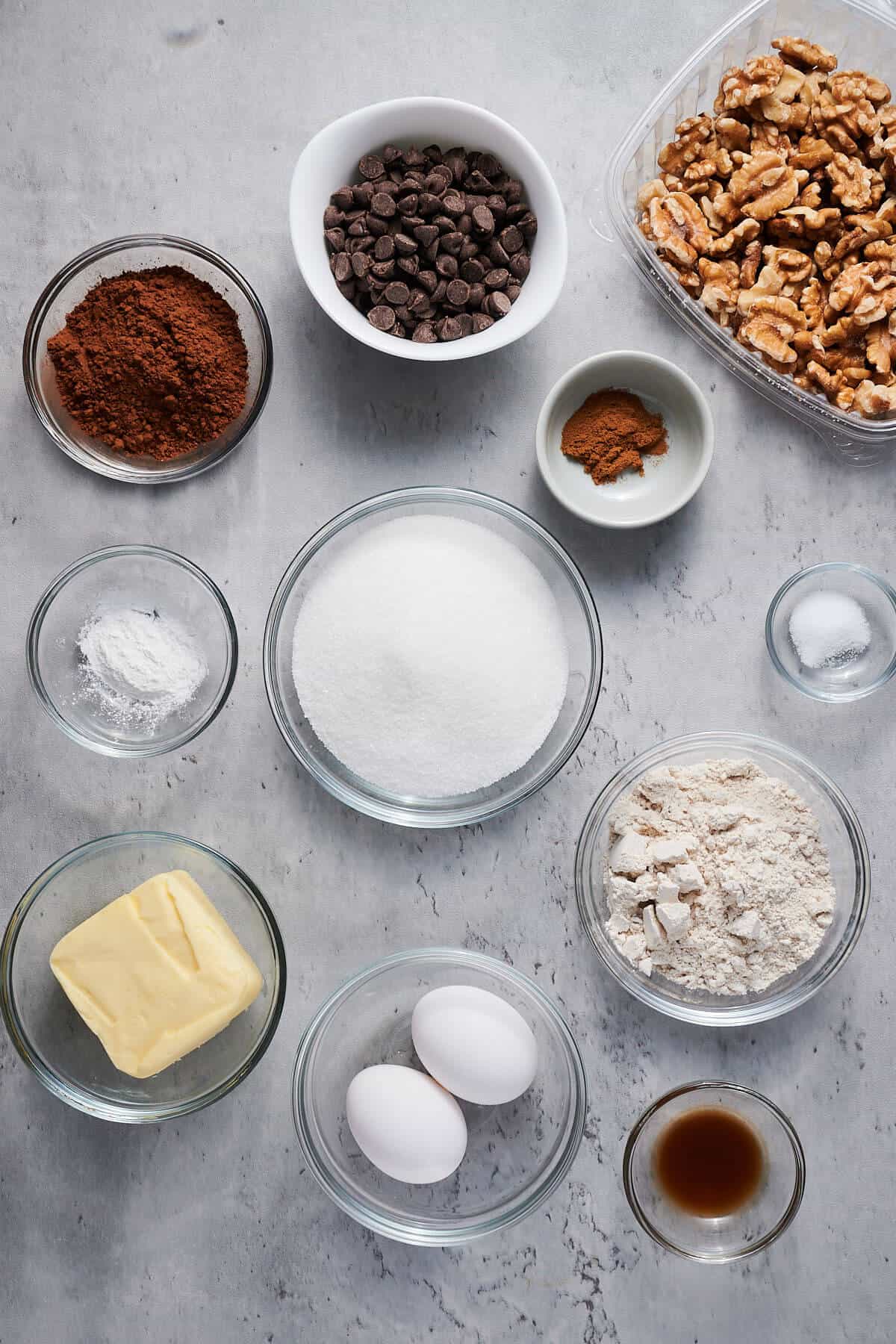overhead shot of ingredients needed to make gluten-free brownie torte